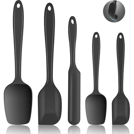 Spatule Silicone, Spatule Patisserie Cuisine Lot de 5, Spatule Flexible Résistante à la Chaleur avec Noyau en Acier Inoxydable, pour Cuisine et Faire des Gâteaux (Noir) (1/5)