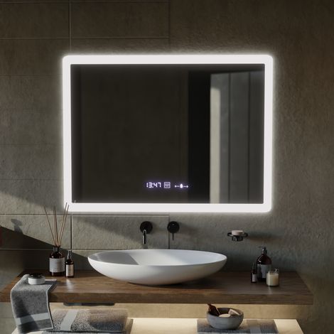 Miroir LED 80x60 Desembuage Horloge Thermometre Gradable (1/5)