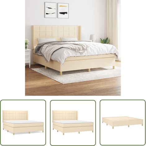 The Living Store Boxspringbett mit Matratze Creme 160x200 cm Stoff - Boxspringbett - Doppelbett - Cremefarbenes Bett - Bettrahmen - Lattenrost (1/5)