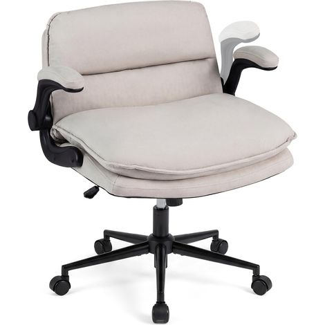 COSTWAY Chaise Bureau a Roulette avec Accoudoirs Rabattables, Fauteuil Ergonomique avec Hauteur Réglable, Dossier Basculant&Siège Rembourré, pour Coiffeuse Salon Bureau, Charge 150kg, Beige (1/5)