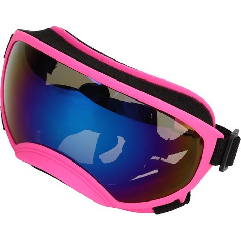 Lunettes pour animaux de compagnie, monture rose, protection UV, coupe-vent, respirantes, sangle ajustable, verres bleus. Lunettes pour chien pour une utilisation en extérieur. (1/5)