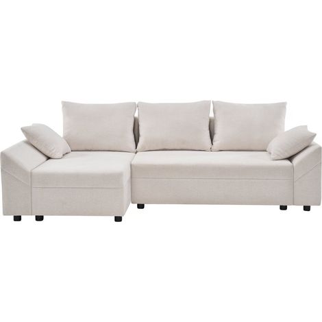 Sofá esquinero convertible y reversible "Vaugirard II" en tejido texturizado - 3 plazas - Beige