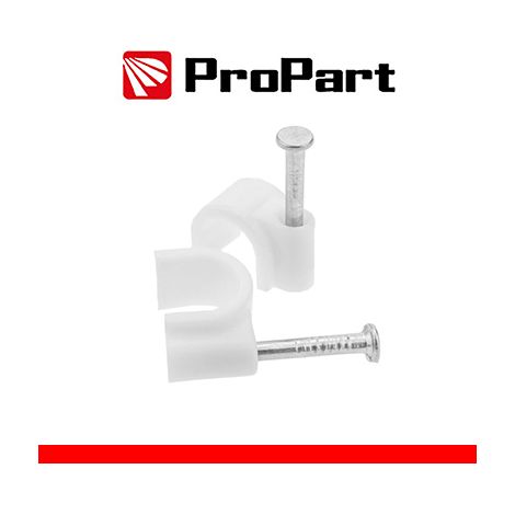 Clip con chiodini con fermacavo tondo 6mm bianco 100pz