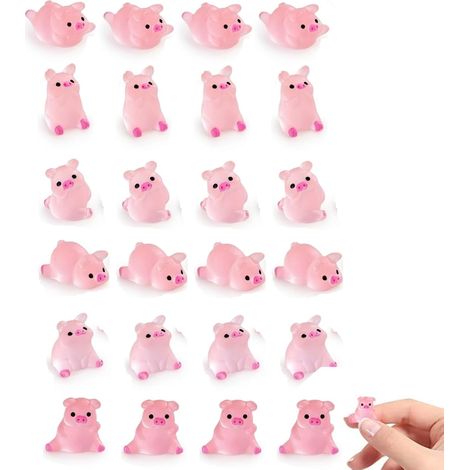 Lot de 24 Figurines de Cochon Miniatures, 6 Poses et Expressions Différentes, Petits Cochons en Résine pour Décoration de Gâteau, Micro Paysage, Bureau et Étagère, pour Amoureux des Animaux (1/5)