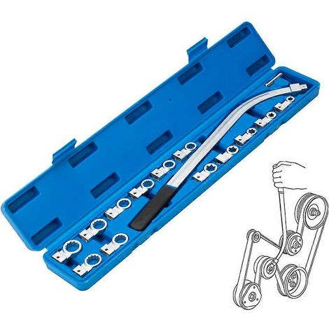 Kit de 15 clés pour poulie de renvoi, outil pour courroie serpentine 12-19 mm, pour la réparation automobile et le réglage de la tension (1/4)