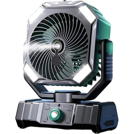 Ventilador portátil USB para camping con luz LED para mantenerse fresco en cualquier lugar al aire libre, ideal para viajes, con función de nebulización, recargable y para refrigeración personal (verd (1/5)