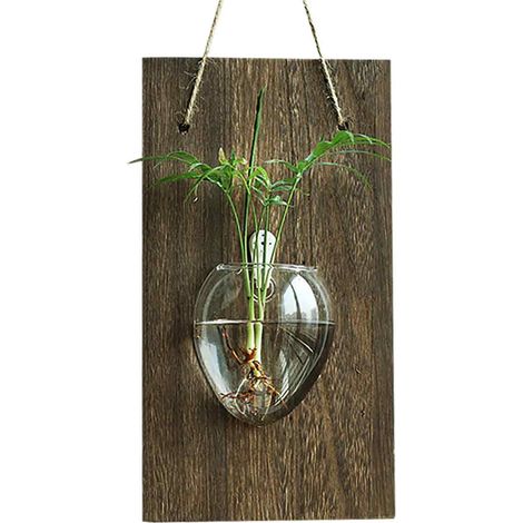 Vases muraux rustiques 18x33cm en bois et verre pour la décoration intérieure, style moderne et épuré (1/5)