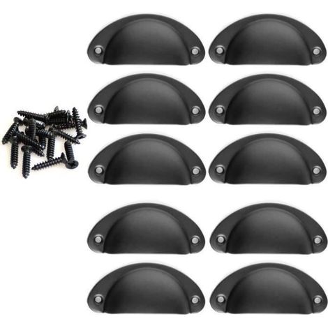 Poignée de Coquille - Vintage - Noir - Lot de 10 - Métal - 82mm (1/4)
