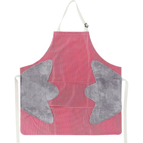 Tablier de cuisine en coton rouge, col réglable avec boutons, poche avant pratique, serviettes éponge intégrées pour sécher les mains, imperméable et anti-salissures, idéal pour la cuisson et le jardi (1/5)