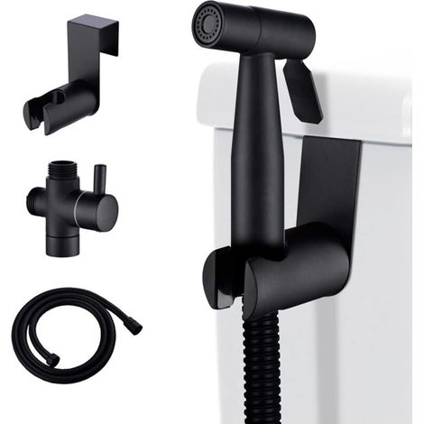Ulisem Toiletten-Sprühset aus Edelstahl, Hand-Bidet-Sprühgerät mit einstellbarem Druck, Schwarz (1/4)