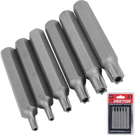 Dekton 6 pc Security Male Torx Set 75mm Tamper Proof T20 T25 T30 T40 T45 T50 (1/2)