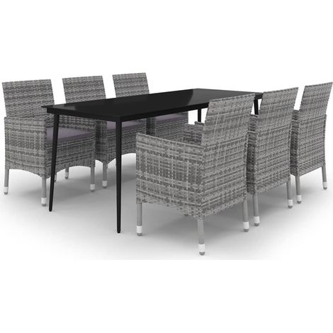 Set da Pranzo per Giardino 7 pz con Cuscini Polyrattan e Vetro vidaXL (1/5)