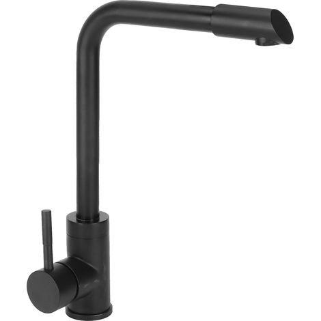 Robinet de cuisine en acier inoxydable 304 noir nano avec évier en quartz et robinet d'eau chaude/froide filetage G1/2 (1/5)