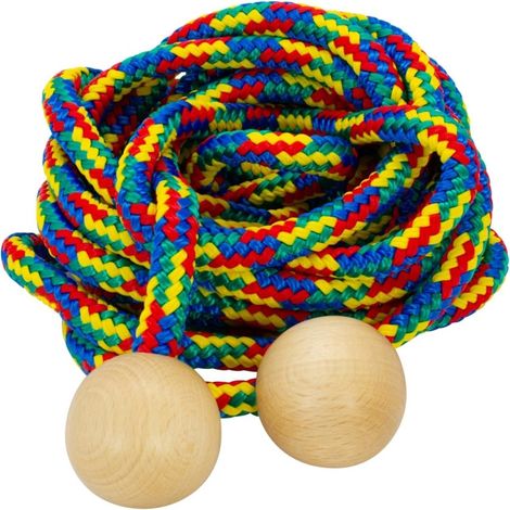 Buntes Springseil, 5 Meter, mit Holzkugeln (1/2)