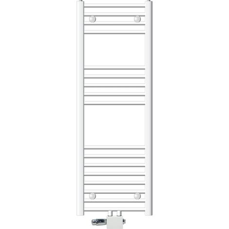 ECD Germany Badheizkörper Mittelanschluss 400 x 1200 mm Weiß gerade mit Thermostat und Anschlussgarnitur Universal Eck- und Durchgangsform Weiß - Heizkörper Heizung Handtuchwärmer Handtuchtrockner (1/5)
