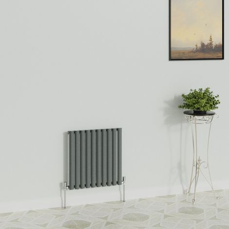 WarmeHaus Horizontal Oval Single Anthracite Radiator 600x590mm (1/5)
