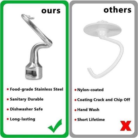 Crochet pétrisseur KitchenAid K45DH inox – durable, non revêtu, facile à nettoyer (1/4)