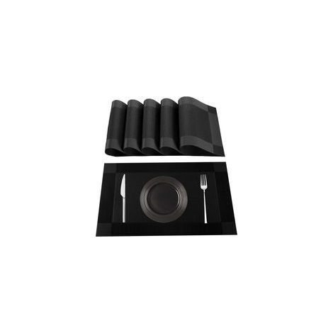 Sets de table noirs lavables, lot de 6, 70% PVC et 30% polyester, antidérapants et résistants à la chaleur, pour tables de cuisine et de salle à manger (1/5)