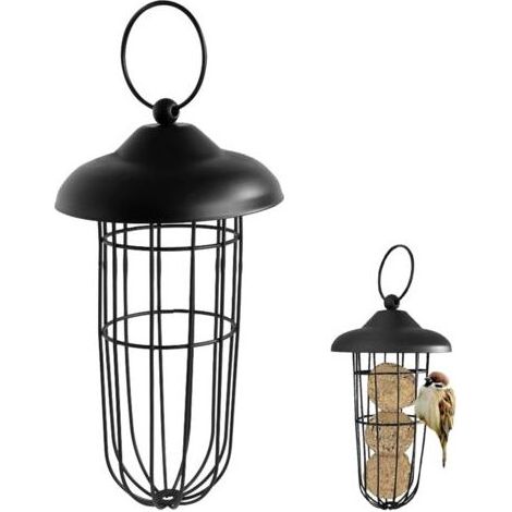 1 mangeoire pour oiseaux en grille noire, support de boules de mésanges avec toit, support de boules de maïs à suspendre, mangeoire pour oiseaux, la meilleure façon de nourrir les oiseaux (1/5)