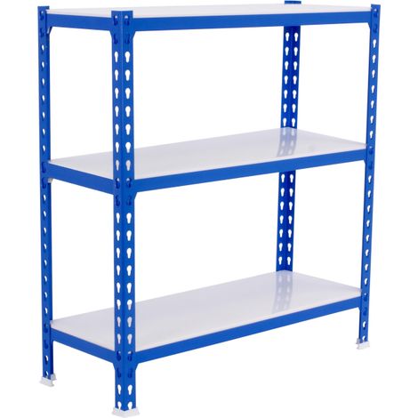 SimonRack Scaffale Portaoggetti, 900x1200x500 mm, 3 Ripiani, Portata 200 kg per Ripiano, Metallo, Scaffale da Garage, Blu/Bianco – Simonclick