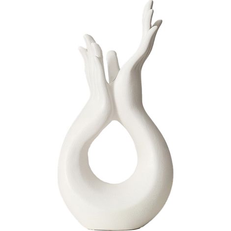 Jarrón blanco ManoMano – Escultura abstracta de cerámica, jarrón decorativo creativo y hecho a mano para sala de estar en blanco mate. (1/5)