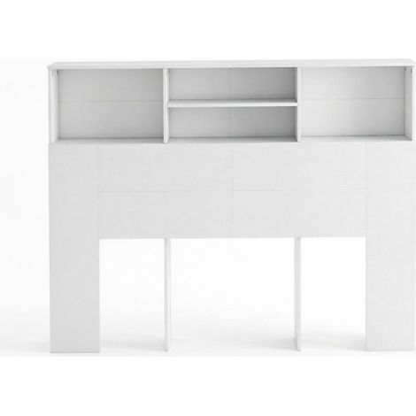 Cabezal de cama con almacenamiento para cama de 140 cm, blanco, con 4 compartimentos abiertos (1/5)