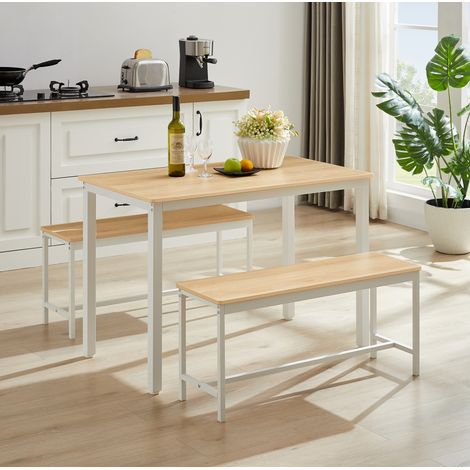 Ensemble table à manger avec 2 bancs, table de cuisine style industriel 110 x 60 cm blanc OKWISH (1/5)