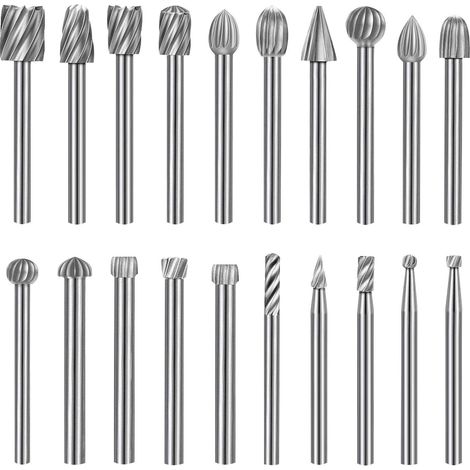 Lima rotante da 20 pezzi, testa di lima rotante HSS, utensile rotante con impugnatura per lavorazione del legno da 1/8" (3 mm)