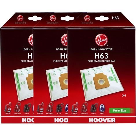 Bolsas para aspiradora H63, compatibles con aspiradoras HE1, Brave, Capture, Flash, Freespace y Sprint, bolsas originales de microfibra pura EPA, resistentes a los olores, 3 paquetes de 4 bolsas. (1/5)