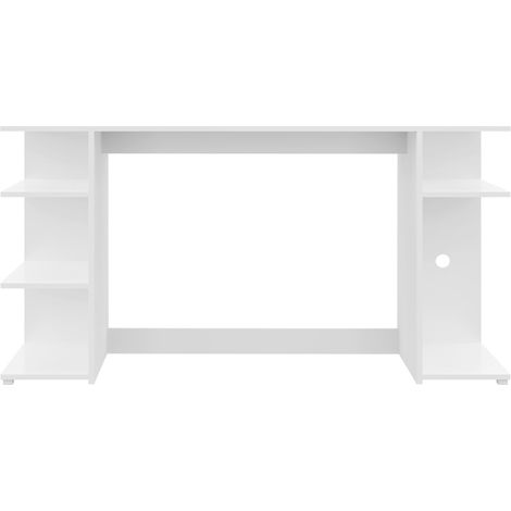 Bureau gaming Bureau d'ordinateur avec rangement sous les pieds coloris Blanc - Longueur 136 x Hauteur 75 x Profondeur 60 cm (1/4)