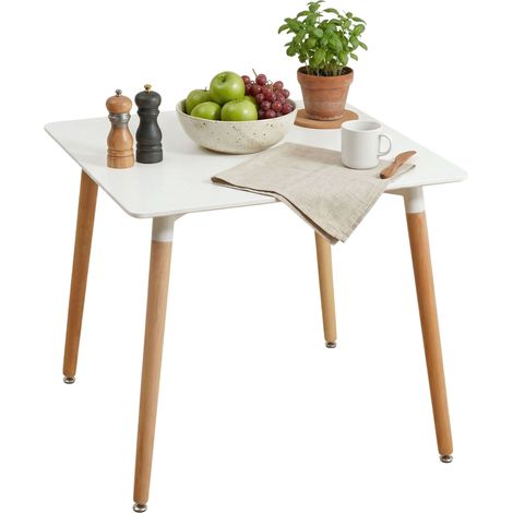 Mesa de Cocina Fija Copi Cuadrada, Mesa Salón Comedor, Melamina Blanco Mate y Roble 80x75x80 cm