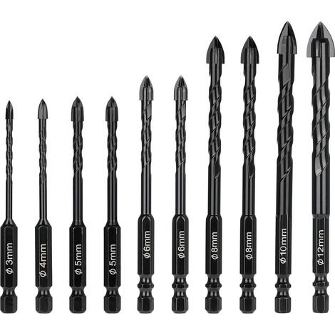 Fliesenbohrer-Set 3-12 mm 10-tlg Hartmetall 1/4-Zoll-Sechskant (1/5)