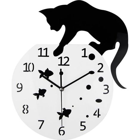 SABIR Timelike Fishbowl Horloge Chat Horloge Murale Créative Horloge Murale Maison DIY Décoration Chat sur Horloge Salon Miroir 3D Wall Design（3932） (1/5)