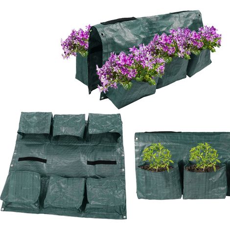 Sac de culture suspendu double face avec 6 poches respirantes pour jardin balcon maison, matériau PE résistant, taille totale 68x68cm, 4 cordes incluses (1/5)
