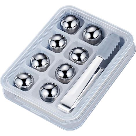 Boules à whisky wxsp - 8 boules rafraîchissantes en acier inoxydable avec pince, refroidisseur de boissons réutilisable et polyvalent, vin, bière, café, cocktails, bar, restaurant-AquaForge (1/5)