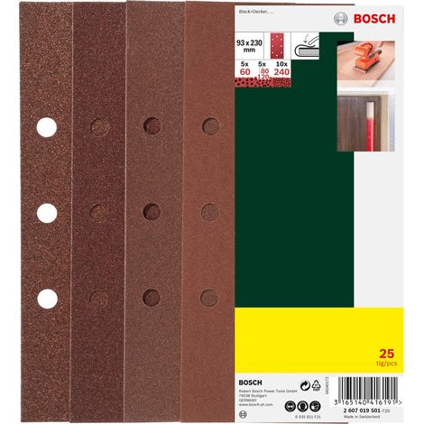 Feuilles abrasives pour Ponceuse vibrante (trouées) Grain 60-240 93 x 230 mm Lot de 25 Argent (1/4)