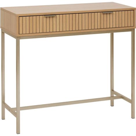 5Five Simply Smart – Console rectangulaire 2 tiroirs 90cm – Panneaux de particules et acier – Design nervuré – À monter soi-même – Couleur naturel (1/5)