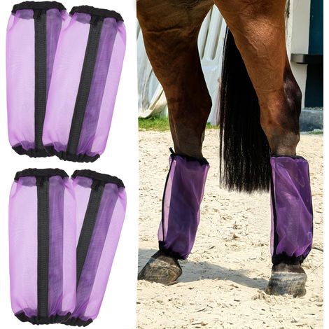 Guêtres de Protection pour Cheval, Protège-bas Anti-moustiques en Nylon, Bandes de Protection Équestres Maille Aérée Anti-mouches, Lot de 4, Violet (1/5)