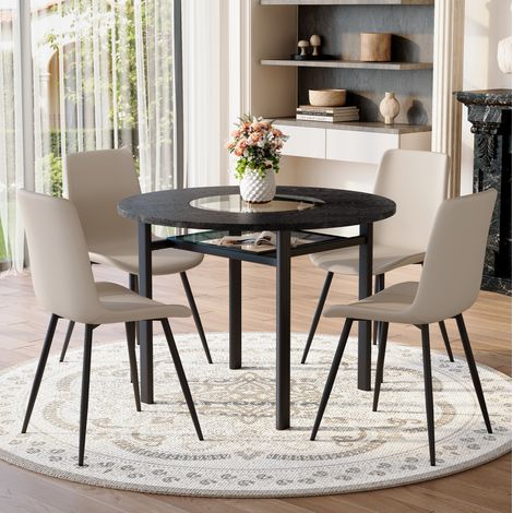 Conjunto mesa redonda negra Ø100 cm, 4 sillas y tablero de cristal (1/5)