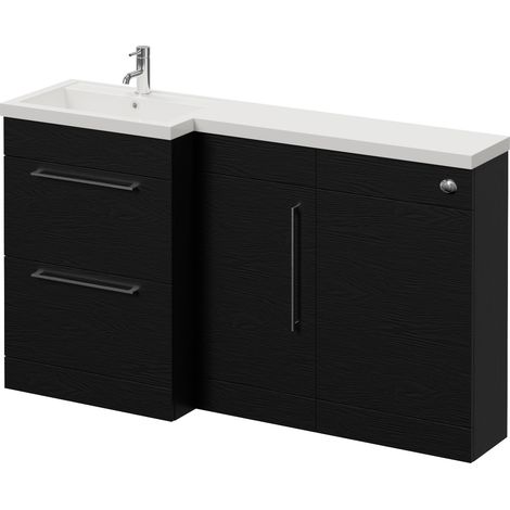 Napoli 390 Nero Oak 1500mm 2 Drawer Vanity Unit Toilet Suite with Left Hand Square Lucia Basin - 1500mm - Chrome 320mm HandleWithout Kingston Toilet Pan