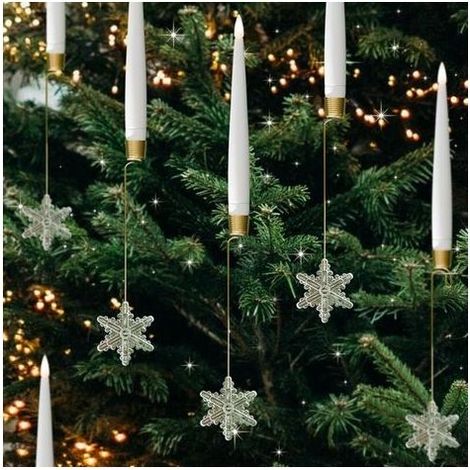 Bougies de Noël avec minuterie à distance, lot de 12 bougies sans flamme pour décoration de sapin de Noël, bougies LED scintillantes pour intérieur – Flocon de neige en acrylique