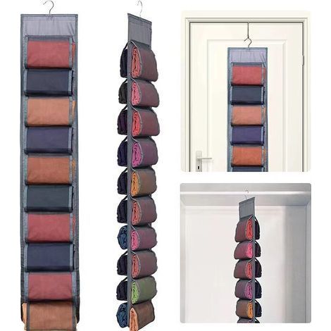 pair Organisateur de sac à main suspendu, paquet de 2 40 poches anti-poussière, sac de rangement pour armoire, placard, système de rangement peu encombrant, lavable (gris) (1/5)
