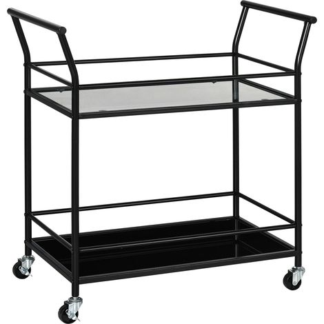 Küchenwagen, Rollwagen, Servierwagen Mit 2 Ablagen, Trolley, Beistellwagen Auf Rollen, Aufbewahrungswagen Metall, Schwarz, 75 X 40 X 80 Cm