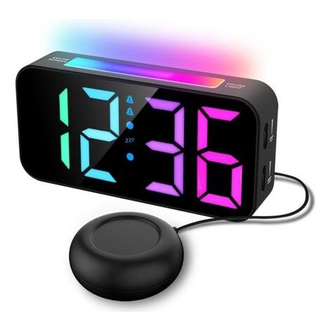 Despertador Doble con Pantalla LED RGB, Función de Sueño y Vibración para Despertar Silenciosamente, Ajuste de Brillo y Volumen (1/4)