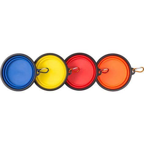 Lot de 4 gamelles pliables pour nourriture pour animaux de compagnie – 350 ml, colorées avec mousqueton, idéales pour les voyages et l'extérieur. (1/5)