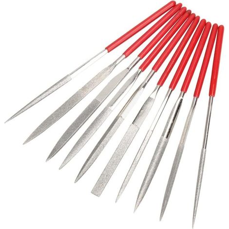 Jeu de 10 Pièces Mini Limes à Aiguille Diamant en Tige de 2mm, Ensemble de Fichiers Polyvalentes 100mm Diamant Lime en Métal pour Travail (1/4)