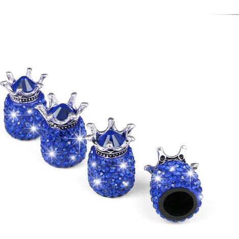 4 Pièces Bouchon Valve De Pneu, Valve de Voiture, Couronne Capuchon De Valve, Diamant Brillant Bouchons De Valve, Universels Ornés Voiture Accessoires Bouchon Valve De Pneu (Bleu Foncé) (1/5)