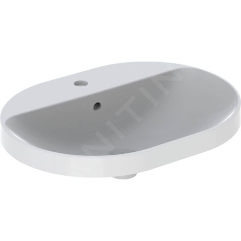 Geberit – Vasque à encastrer 600x450 mm – Céramique blanche – Avec trop-plein et trou pour robinet – Semi-encastrable, ovale (1/7)