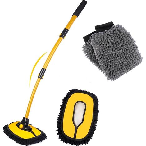 Autowaschbürste mit Teleskopstiel, 15° Bogen, Mikrofaser-Mopp & Waschhandschuhe (1/5)