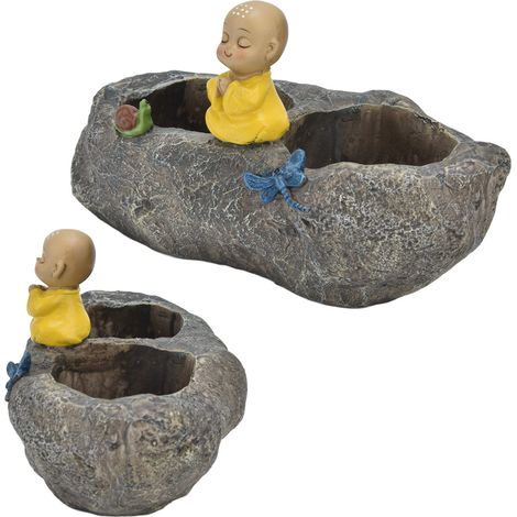 Ménage pot résine imitation pierre bois mort pour succulentes, décoration miniature créative, statue moine méditation (1/5)